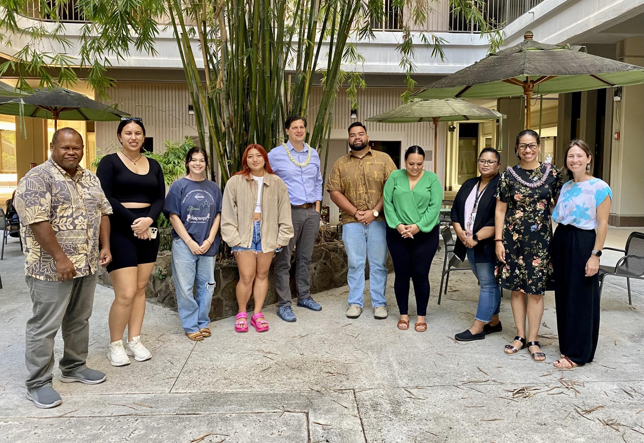 Professor Katerina Teaiwa with friends and colleagues at the Project Banaba Exhibition at the Bishop Museum