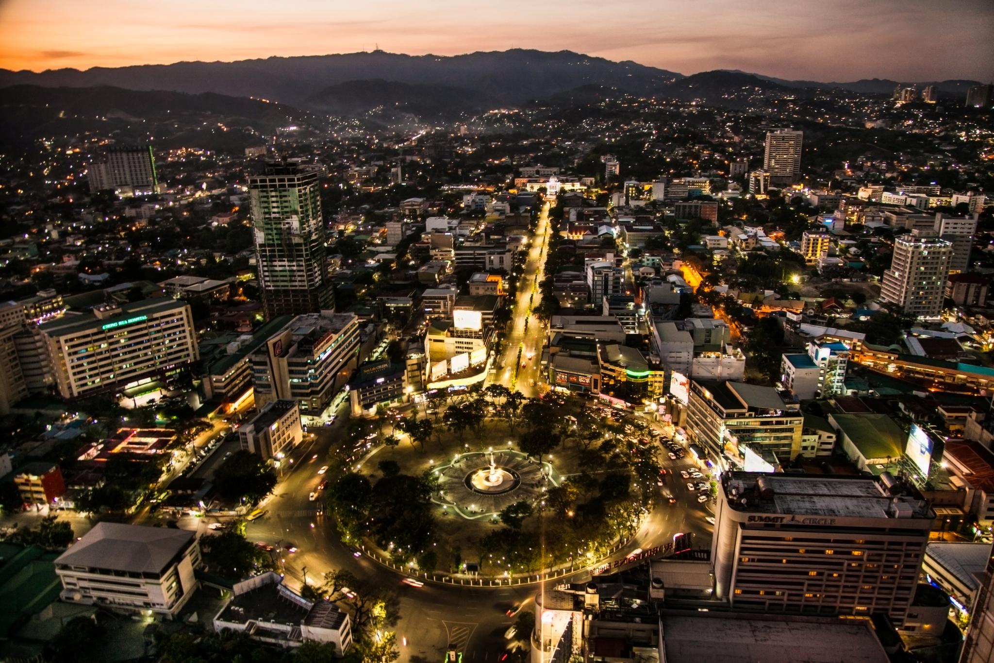Panorama of Cebu city in sunset, Philippines